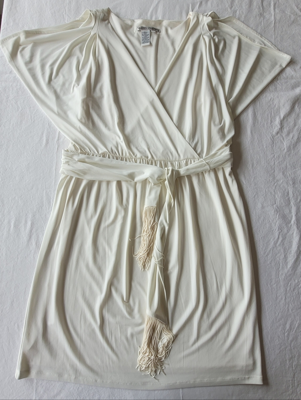 Maggy London NWTG White Wrap Dress with Tassel Belt Size 16